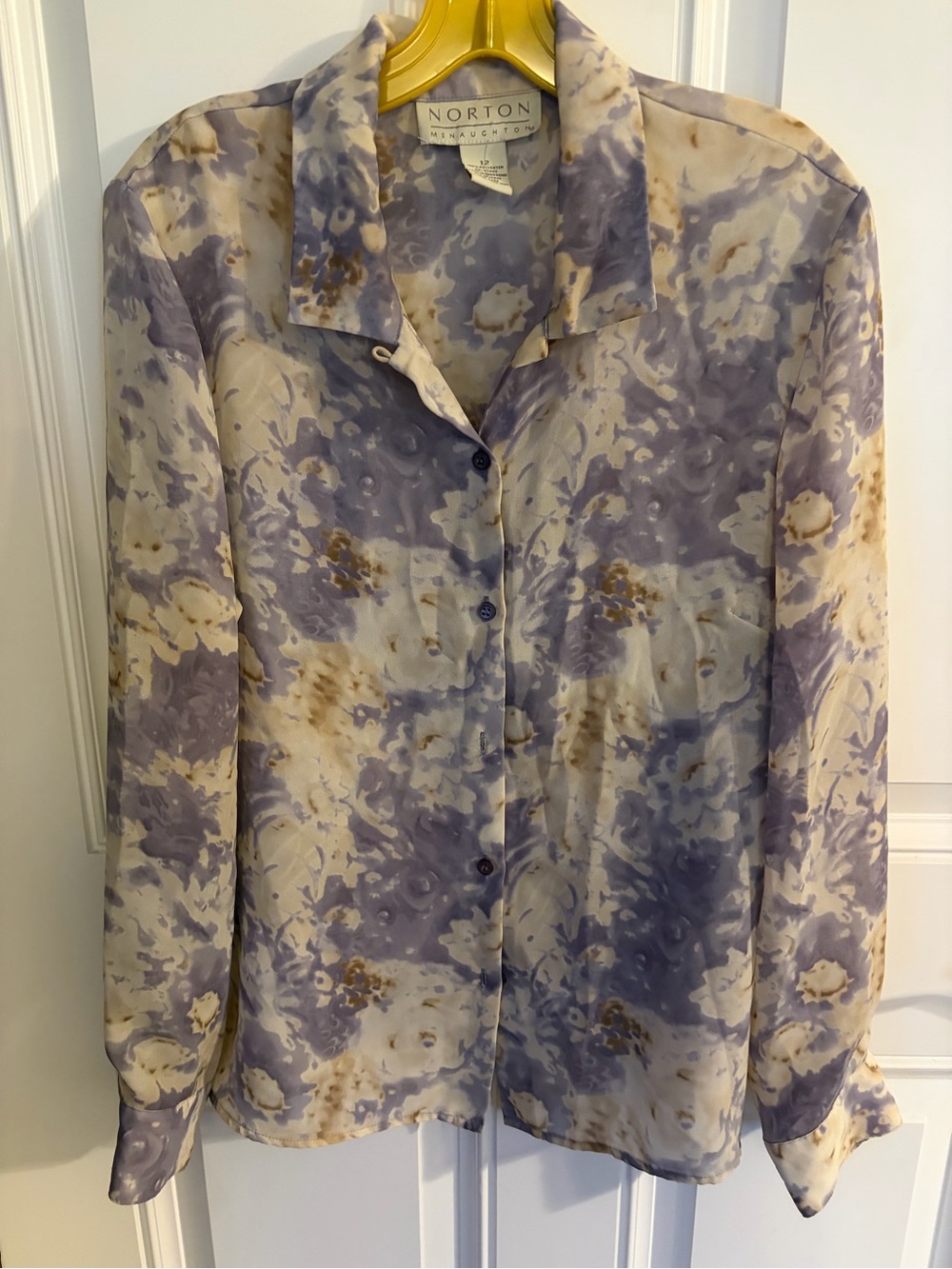 Norton McNaughton Lavender & Cream Watercolor Button-Up Blouse